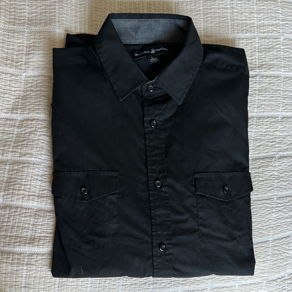 Beverly Hills Polo Club Men's Black Casual Button-Down Shirt